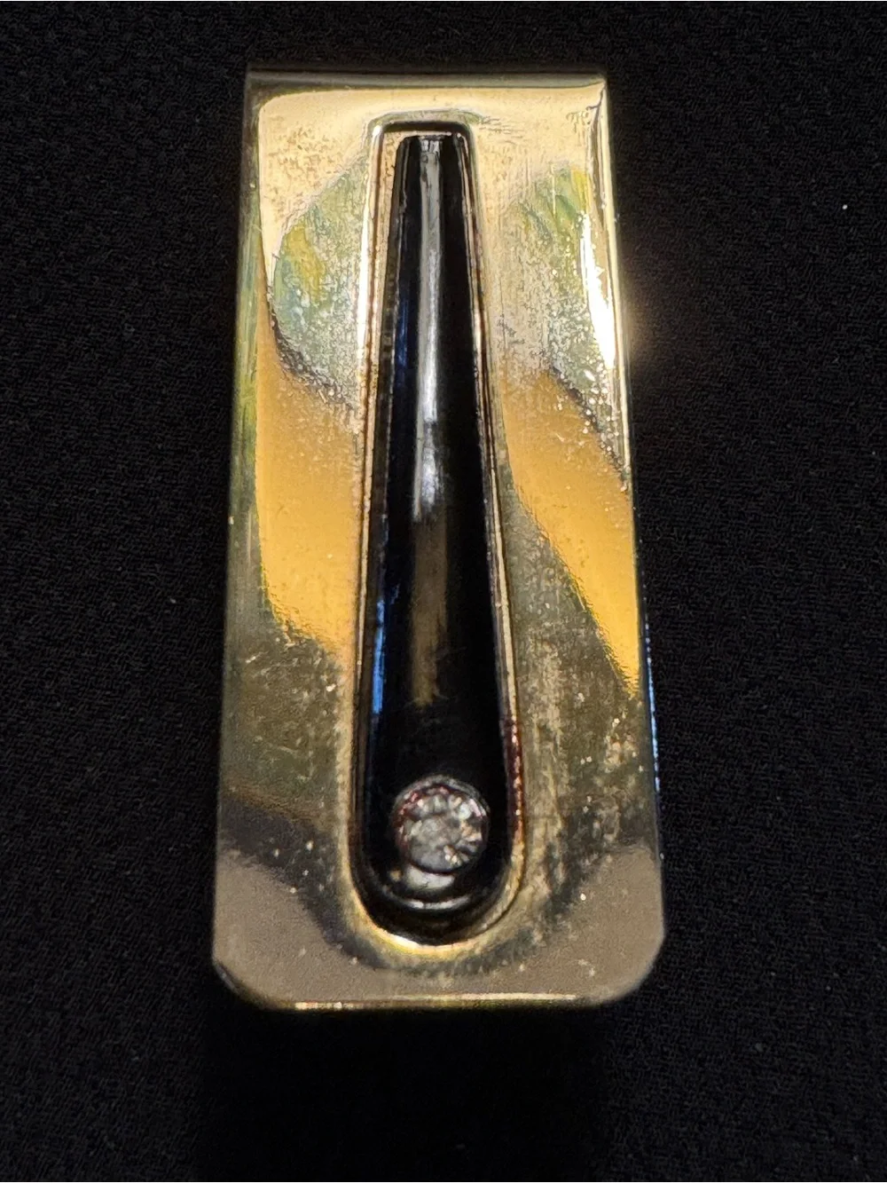 Signed W Gold Tone Black Inlay Crystal Accent Money Clip